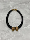 Crystal Embellished Double Skull Leather Choker