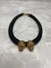 Crystal Embellished Double Skull Leather Choker