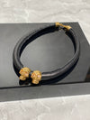 Crystal Embellished Double Skull Leather Choker