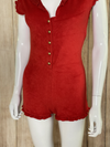 Red Terry Hooded Playsuit