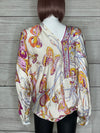 White Multicolor Butterfly Print Silk Tunic Top