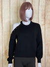 Black Studded Asymmetric Cold Shoulder Sweater