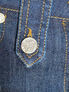Crystal Embellished Medusa Button Straight Jeans