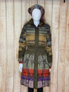 Multi Coloured Fur Hood Belted Down Coat