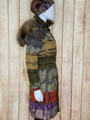 Multi Coloured Fur Hood Belted Down Coat