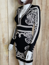 Black & White Long Sleeve Baroque Print Knit Dress